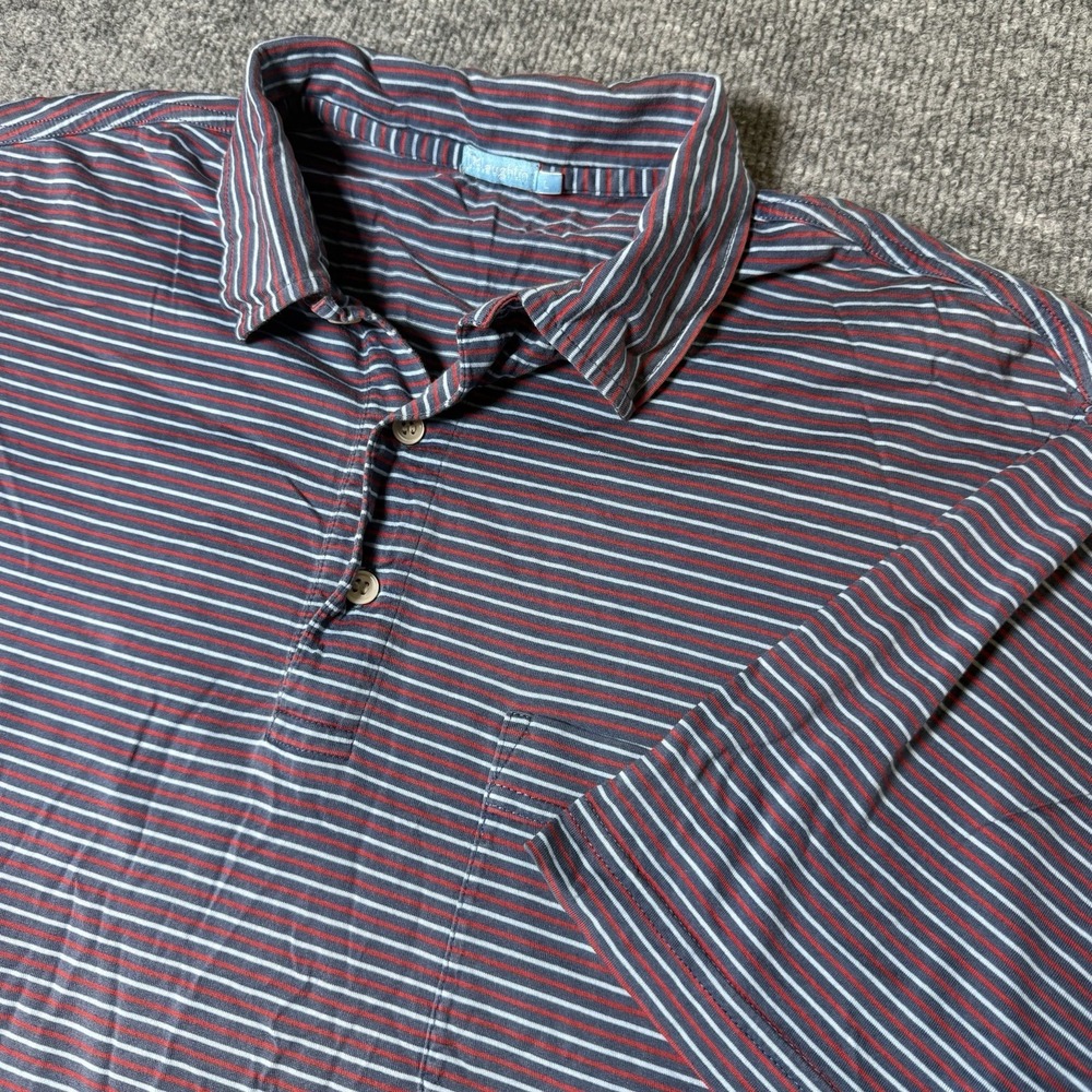 J. McLaughlin Polo‎ Shirt Large Red Blue Stripe Cotton Short Sleeve Casual